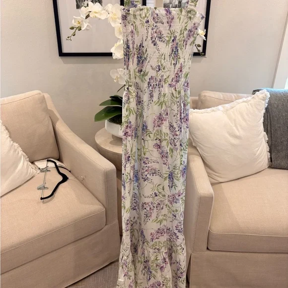 Hill House White Nap Dress with Lavender & Green Floral Print